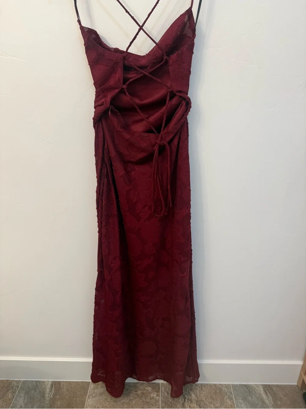 Princess Polly Burgundy Lace Maxi Dress with Spaghetti Straps - Picture 4 of 5
